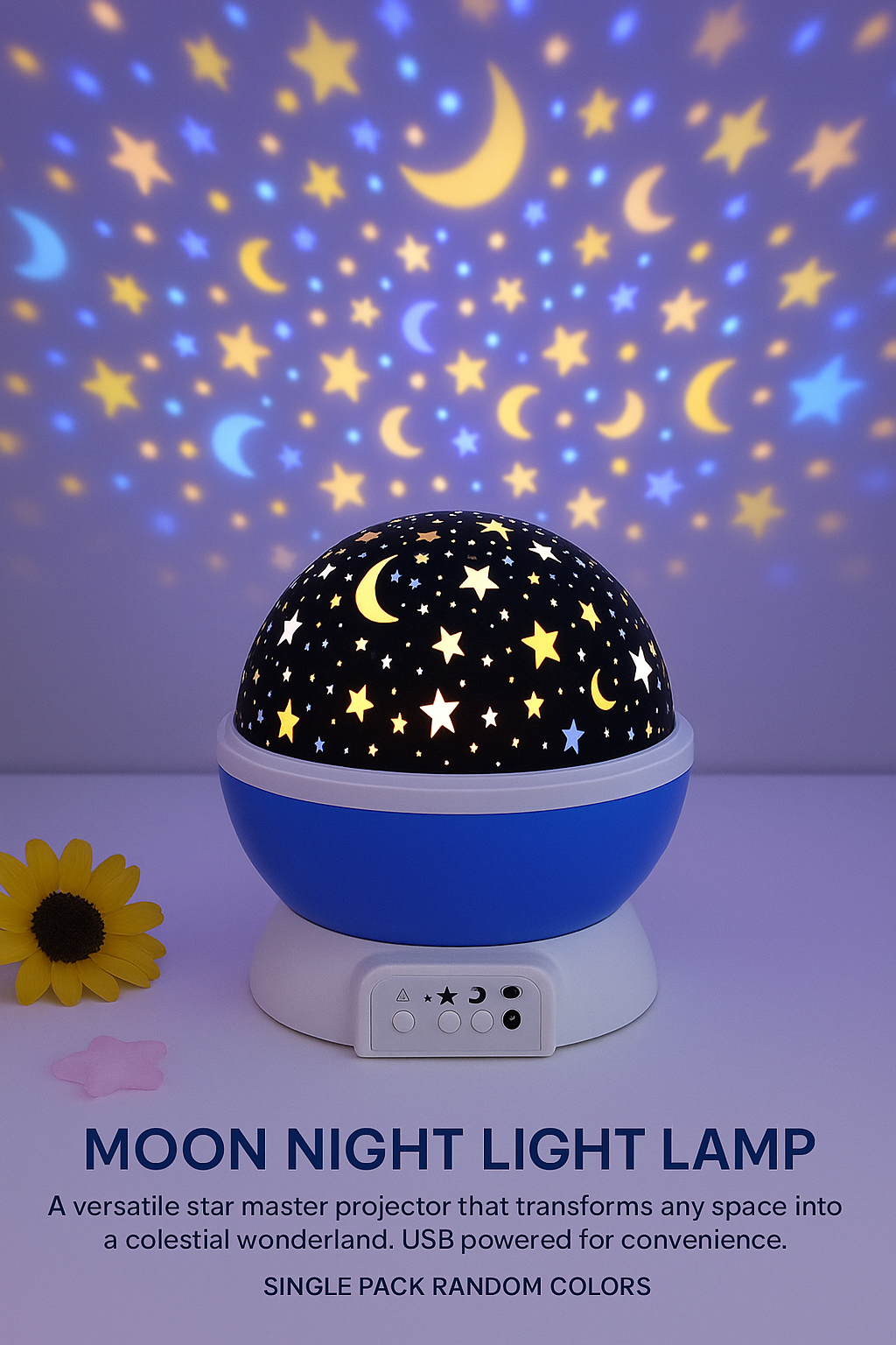 Moon Night Light Lamp – Rotating Star Projector with Multi-Color LED